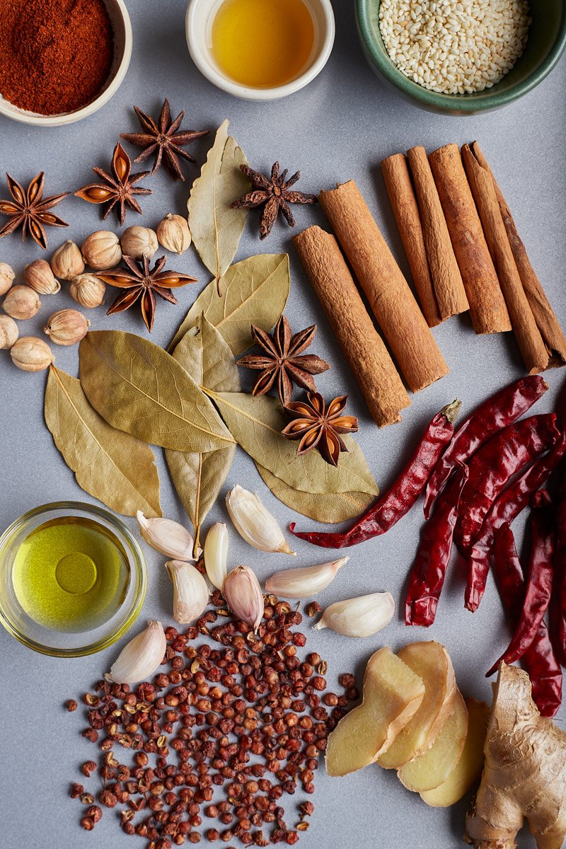 Make chili oil with aromatic and spice herbs.