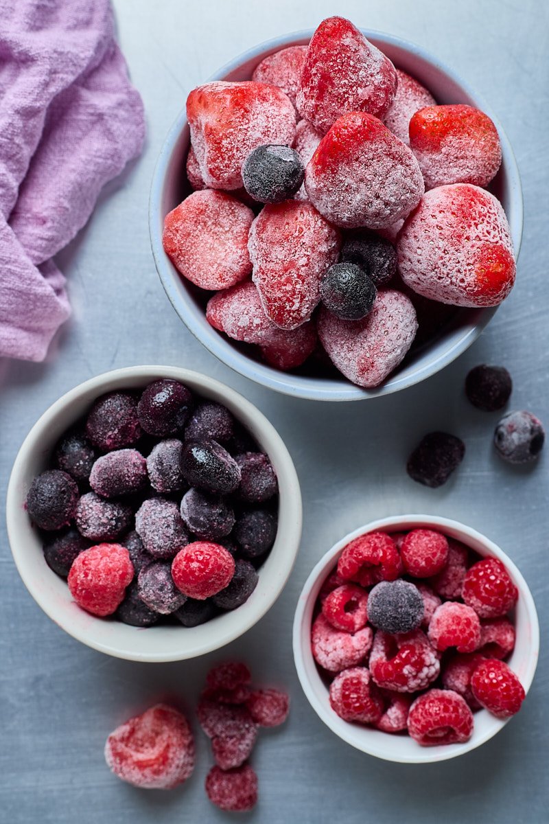Frozen fruits and berries are good ingredients for frozen yogurt.