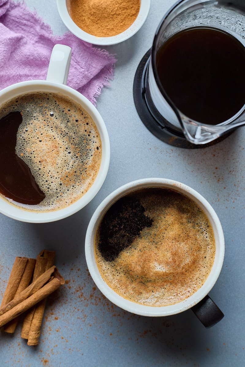 A drizzle of ground cinnamon added, which works in coffee.