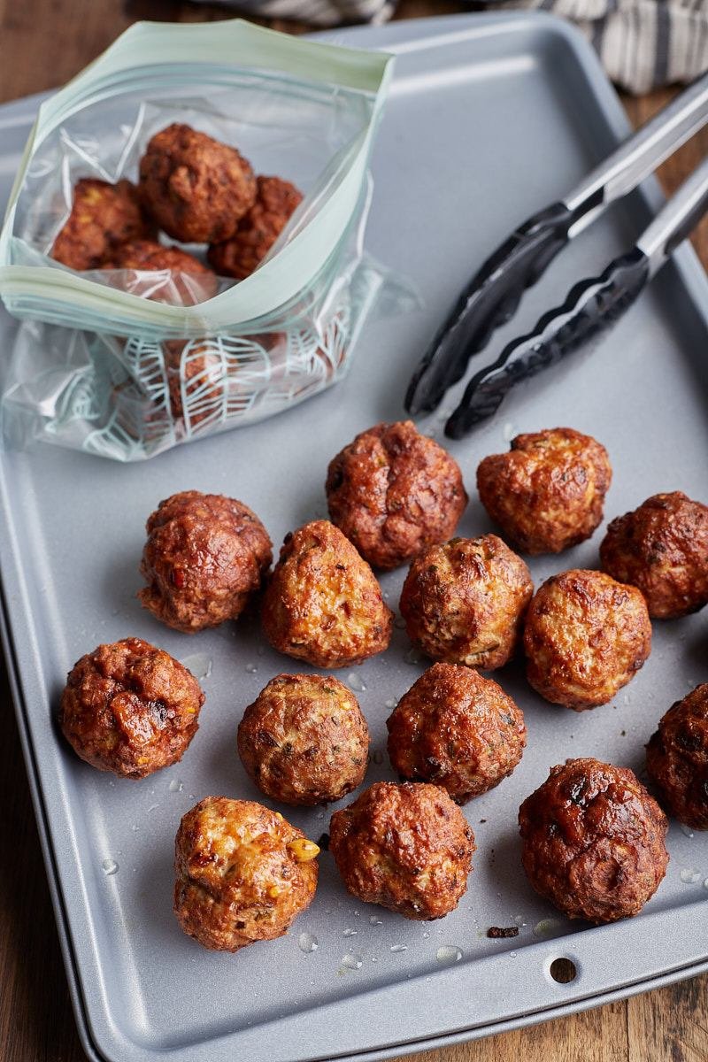 Place into 20 to 25 meatballs each.