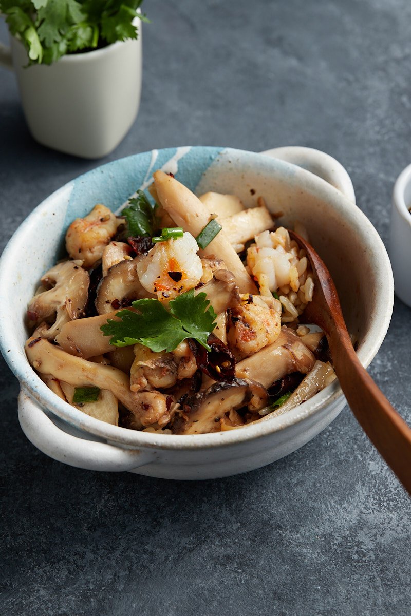 Pot Mushrooms Fried Rice for Mind Taste