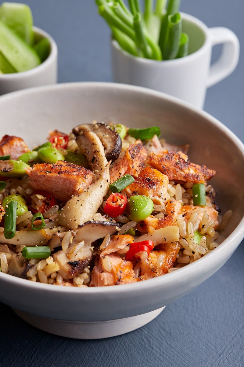 Salmon Mushroom Fried Rice for Asian Style