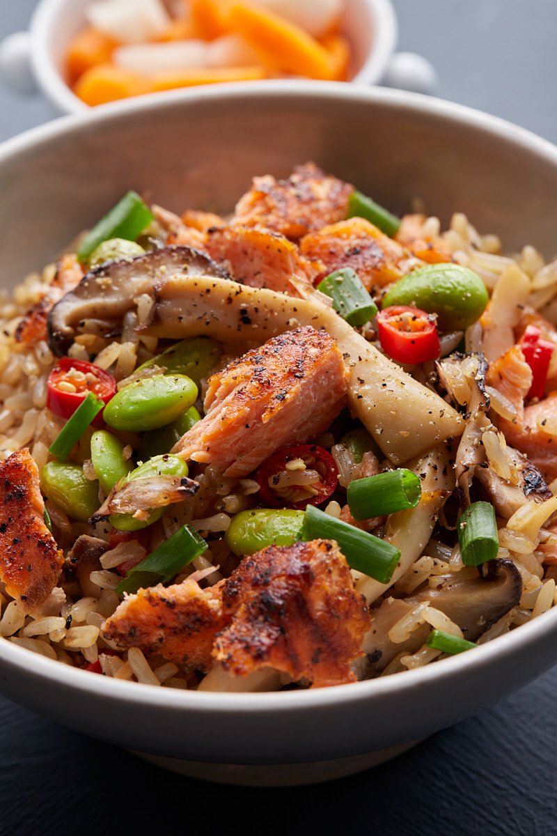 Salmon Mushroom Fried Rice Asian Inspired